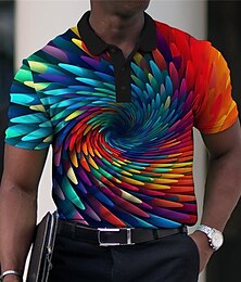 billiga -Herr POLO Shirt Lapel Polo Knapp upp Polos Golftröja 3D Print Grafiska tryck Nedvikt Svart Rubinrött Blå Purpur Orange Utomhus Gata Kort ärm Mönster Kläder Sport Mode Streetwear Designer