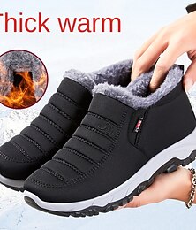 abordables -Zapatos de invierno negros sin cordones para mujer con forro de felpa y suela antideslizante: calzado de exterior impermeable y cálido