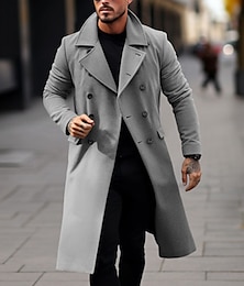 cheap -Men's Winter Coat Peacoat Trench Coat Outdoor Daily Wear Fall & Winter Polyester Windbreaker Outerwear Clothing Apparel Fashion Streetwear Plain Turndown Open Front