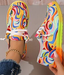 ieftine -Pentru femei Adidași Papuci din Pânză Mărime Plus Size Papuci din Pânză Pantofi de confort În aer liber Geometric Bloc Culoare Vară Toc Drept Vârf rotund Modă Casual Alergare Pânză Dantelat Curcubeu