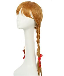 economico -Parrucca Annabelle Cosplay Conjuring Lunga Castano Chiaro Con Code Doppie Accessori per Capelli Parrucche di Halloween