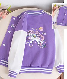 cheap -Kids Girls' Baseball Jacket Unicorn Active Button School Coat Outerwear 3-12 Years Fall Black Pink Blue