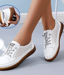 abordables -Mujer Bailarinas Zapatos blancos zapatos descalzos Zapatos Confort Exterior Diario Color sólido Verano Tacón Bajo Dedo redondo Casual Confort Minimalismo Zapatos de Paseo Cuero Sintético Banda