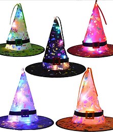 abordables -Sombrero de brujas brillante de halloween con luz led árbol de suspensión al aire libre sombreros brillantes decoración de fiesta en casa accesorios de disfraz cosplay
