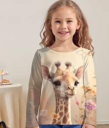 voordelige -Voor meisjes 3D Grafisch dier Giraffe T-shirt Lange mouw 3D-afdrukken Zomer Herfst Actief Modieus leuke Style Polyester Kinderen 3-12 jaar Buiten Casual Dagelijks Normale pasvorm