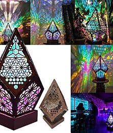 billiga -trä bohemisk golvlampa, usb-laddning ihålig geometrisk färgglad lampa retro bohemisk ljuslampa, led färgglada diamantformade lampor 3d-projektion nattlampa skrivbordslampa heminredning