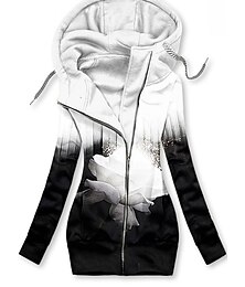 economico -Felpe da donna Floreale Sport Basic Maniche lunghe Felpa Top regolari Street Casual Zip Up Coulisse Tasca frontale Bianca Rosa Blu navy Blu Marrone Autunno e Inverno