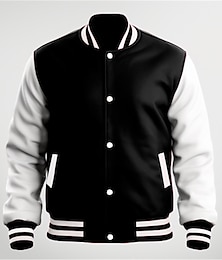 economico -Per uomo Giacca di transizione Giacca College Abbigliamento quotidiano Tasca Tutte le stagioni Blocco di colori Streetwear Collo alla coreana Regolare Nero Blu marino Blu Rosso Giacca