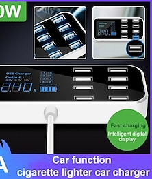 رخيصةأون -8a سيارة 8 منافذ USB شاحن سريع متعدد المنافذ الهاتف محطة شحن شاشة LCD