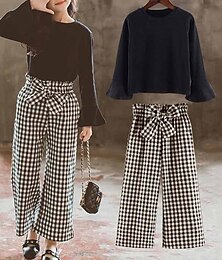 preiswerte -2 Stück kinderkleidung Mädchen Plaid Hosenanzug einstellen Langarm Modisch Outdoor 7-13 Jahre Herbst Schwarz