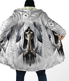 billiga -Herr Dödskalle Vinterkappa Fleece-jacka Kappa Varm Andningsfunktion Bekväm Mode Streetwear Ledigt vardag Sport & Utomhus Dagliga kläder Utekväll Dragkedja Ficka Mönster Höst vinter Luvtröja Långärmad