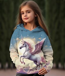 economico -Da ragazza 3D Cartoni animati Unicorno Felpa con cappuccio Pullover Manica lunga Stampa 3D Autunno Inverno Attivo Di tendenza stile sveglio Bambino 3-12 anni Esterno Informale Giornaliero Standard