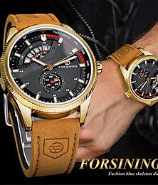 preiswerte -FORSINING Herren Mechanische Uhr Outdoor Sport Mode Armbanduhr Automatisch Selbstaufziehend Leuchtender Kalender Wasserfest Leder Uhr