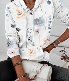 cheap -Women's Hoodie Sweatshirt Pullover Floral Street Casual Drawstring Front Pocket White Pink Red Vintage Basic Hoodie Long Sleeve Top Micro-elastic Fall & Winter
