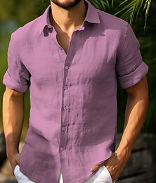economico -Per uomo Camicia Camicia con bottoni Maglietta informale Giallo Rosa Blu Azzurro cielo Viola Maniche corte Liscio Bavero Strada Da mare Di base Abbigliamento Di tendenza Comodo