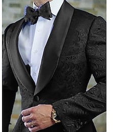 abordables -Trajes de graduación para hombre en negro, rojo y blanco, trajes góticos de boda de paisley floral jacquard, trajes de esmoquin de 2 piezas, corte a medida, un solo pecho, un botón, 2024