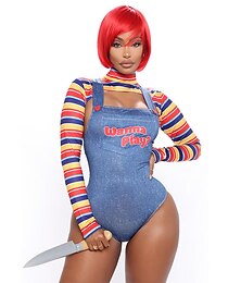 abordables -Femme Chucky Costume de Cosplay Bodys Pour Halloween Carnaval mardi Gras Déguisement Sexy Adulte Collant / Combinaison Haut