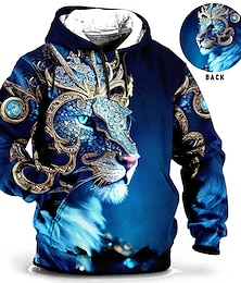 cheap -New Year Leopard King Mens Graphic Hoodie Animal Lion Prints Daily Classic Casual 3D Pullover Holiday Going Out Streetwear Hoodies Custom Red Blue Long Sleeve Hooded Birthday Cotton
