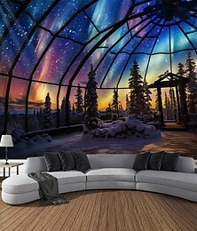 cheap -Aurora Landscape Hanging Tapestry Wall Art Large Tapestry Mural Decor Photograph Backdrop Blanket Curtain Home Bedroom Living Room Decoration
