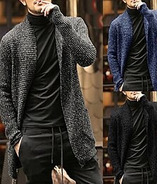 お買い得  -男性用 カーディガンセーター 秋のセーター リブ ニット レギュラー ニット 平織り オープンフロント ウォームアップ 現代コンテンポラリー デイリーウェア お出かけ 衣類 冬 ブラック ダークブルー M L XL