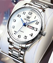 お買い得  -OLEVS メンズクォーツ時計 カレンダー 大ダイヤル 防水 日付 チタン合金時計