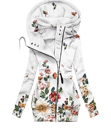 abordables -Sudaderas para mujer florales vintage deportivas básicas de manga larga con capucha camisetas regulares casuales con cremallera cordón y bolsillo frontal negro blanco rosa azul fucsia otoño e invierno