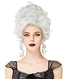 economico -parrucca classica di Maria Antonietta barocca del XVIII secolo per donna, accessori cosplay di Halloween per adulti, argento