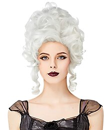 economico -parrucca classica barocca maria antonietta del XVIII secolo per donne adulte carnevale cosplay accessori argento
