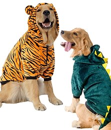 Χαμηλού Κόστους -Dog autumn and winter clothes hooded tiger dinosaur into a golden Retriever Labrador medium and large dog pet clothing