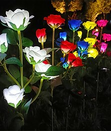 cheap -5 Head LED Solar Rose Orchid Flower Light Outdoor Garden Waterproof Simulation Lawn Lamp Wedding Party Christmas Decor Landscape Light