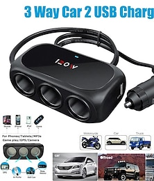 cheap -3 Way 2 USB Socket Charger 12V Car Cigarette Lighter Splitter Multi Socket LED Car Fast Charger Adapter