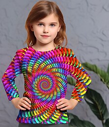 cheap -Girls' 3D Graphic Optical Illusion Gradient T shirt Tee Long Sleeve 3D Print Summer Fall Active Fashion Cute Polyester Kids 3-12 Years Outdoor Casual Daily Regular Fit