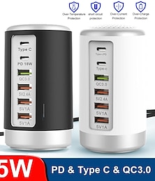 economico -Caricabatterie da tavolo a 6 porte, stazione di ricarica hub USB da 65 W (3 x usb+type c+qc3.0+pd 18w), stazione di ricarica desktop hub caricatore multiporta, caricatore da parete veloce compatibile