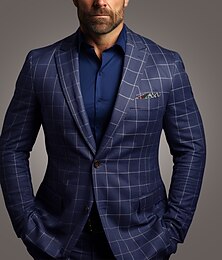 preiswerte -Herren Abschlußfeier Abendkleidung Blazer Geschäft Formeller Abend Klassisch & Zeitlos Frühling Herbst Polyester Karomuster Kariert Formaler Stil Hochzeit Einreihig Zwei-Knopf Blazer Schwarz