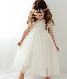 olcso -virágos lány ruha gyerek lány bulik ruha virág party ruha maxi ruha ruha domború nyakú rövid ujjú elegáns ruha 2-8 éves tavaszi fehér poros kék