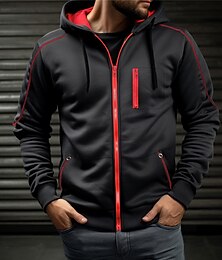 cheap -Men's Full Zip Hoodie Jacket Black White Army Green Red Navy Blue Hooded Color Block Patchwork Sports & Outdoor Daily Sports Streetwear Cool Casual Spring &  Fall Clothing Apparel Hoodies Sweatshirts