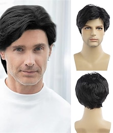 billiga -herrperuker kort ljusbrun peruk syntetisk värmebeständig naturlig halloween cosplay hårperuk för män