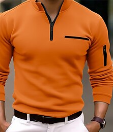 זול -בגדי ריקוד גברים חולצת POLO Pullover ספורט לבוש יומיומי רבע מיקוד שרוול ארוך אופנתי נוח אחיד כיס לרכוס קיץ & אביב רגיל שחור לבן כחול נייבי כתום חולצת POLO
