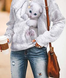 economico -felpa da donna pullover gatto strada casual bianco rosa blu navy sport basic girocollo manica lunga top micro-elastico autunno&amp;tessuto morbido traspirante invernale confortevole