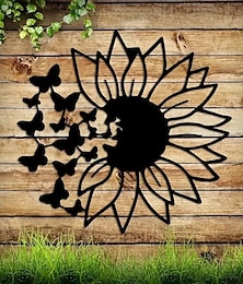 preiswerte -Moderne Schmetterlings-Sonnenblumen-Metall-Wanddekoration, Baum des Lebens, Metall-Wandkunst, Vogel-Ornament, Zuhause, Schlafzimmer, Wohnzimmer, Fensterdekoration