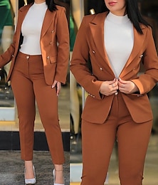 economico -Per donna Giornaliero Lavoro Giacca Abito da ufficio Completi di pantaloni pantaloni della tuta Pantaloni Manica lunga Liscio Ufficio Giornaliero Nero Borgogna Blu Reale Autunno inverno Standard