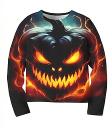 billiga -Halloween Pojkar 3D Pumpa T-shirt Långärmad 3D-tryck Höst Vinter Sport Mode Streetwear Polyester Barn 3-12 år Utomhus Halloween Dagligen Normal