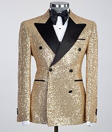 economico -Per uomo Giacca Blazer Tuxedo Festa Brillanti Strass Tinta unita Nero e Oro Nero Argento Taglio sartoriale Doppiopetto a sei bottoni
