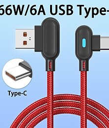 cheap -66W 6A Fast Charging Usb C Cable Elbow Cable for Game for Xiaomi Redmi POCO Huawei Honor Mobile Phone Charger Type C Cable