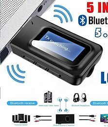abordables -USB bluetooth 5.0 audio émetteur récepteur écran lcd 3.5mm aux rca stéréo sans fil adaptateur dongle pour pc tv voiture casque