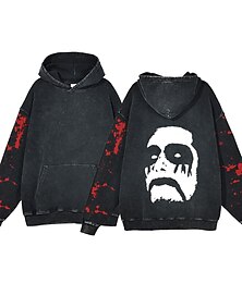 cheap -Halloween Scream Ghostface Skull Skeleton Hoodie Oversized Acid Washed Tee Print Front Pocket Graphic Hoodie For Couple's Men's Women's Adults' Hot Stamping Casual Daily
