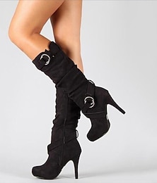 abordables -Mujer Botas Zapatos de gamuza Tacones de aguja Botas holgadas Exterior Diario Color sólido Botas a media pierna Tacón de Aguja Dedo redondo Elegante Vintage Sensual PU Cremallera Negro Gris
