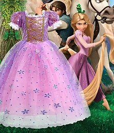 olcso -Rapunzel Hercegnő Rapunzel Ruhák Köpeny Virágos lány ruha Lány Filmsztár jelmez Szerepjáték Jelmezes buli Világos bíbor Gyermeknap Álarcos mulatság Esküvő Esküvői vendég Ruha