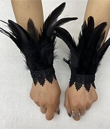 abordables -Retro Antiguo Punk y gótico Guantes encaje de plumas Bruja Pernicioso Encaje Mujer Fantasía Steampunk Noche de Walpurgis Mascarada Fiesta / Noche Adulto Guantes