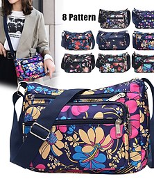 abordables -Sac à bandoulière à fleurs pour femme, sac à main léger en nylon imperméable avec plusieurs poches zippées, sac à main de voyage décontracté pour un usage quotidien et les vacances